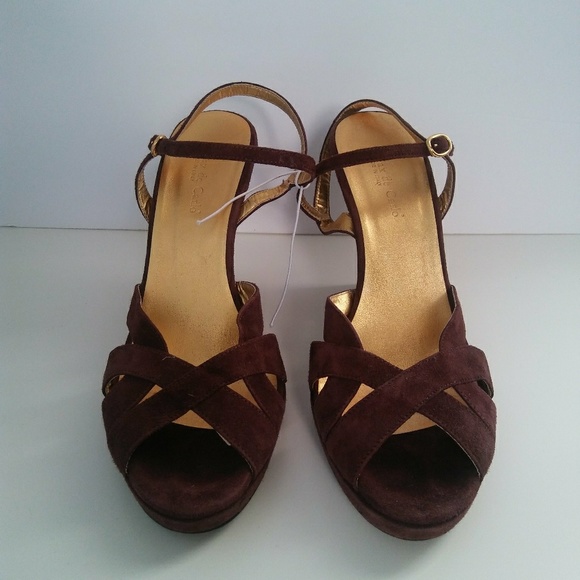 Max de Carlo Suede Leather Ankle Strap Wedges - Picture 2 of 8